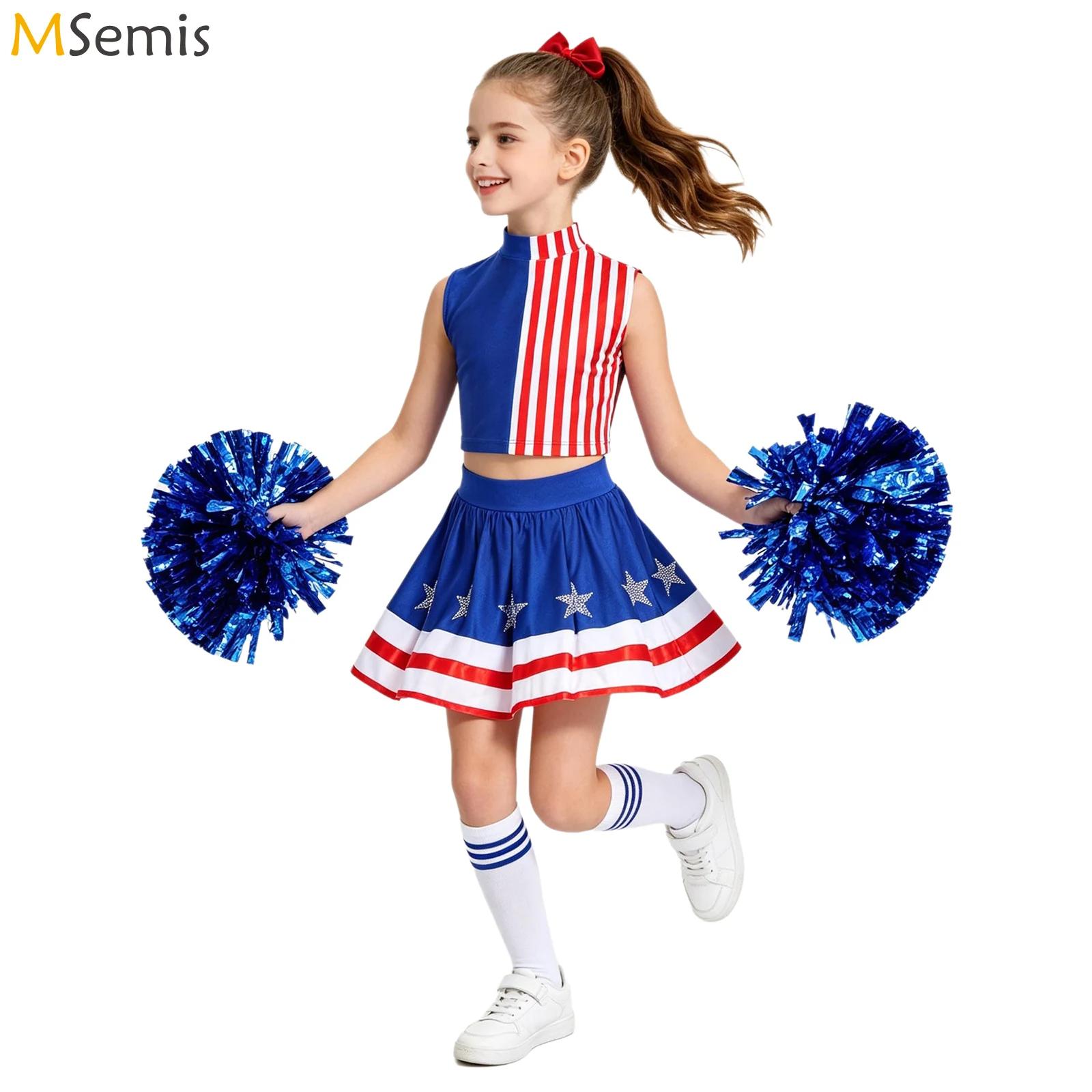 Cheerleading Pom Pom - Kids Girls Cheerleading Outfit Independence Day