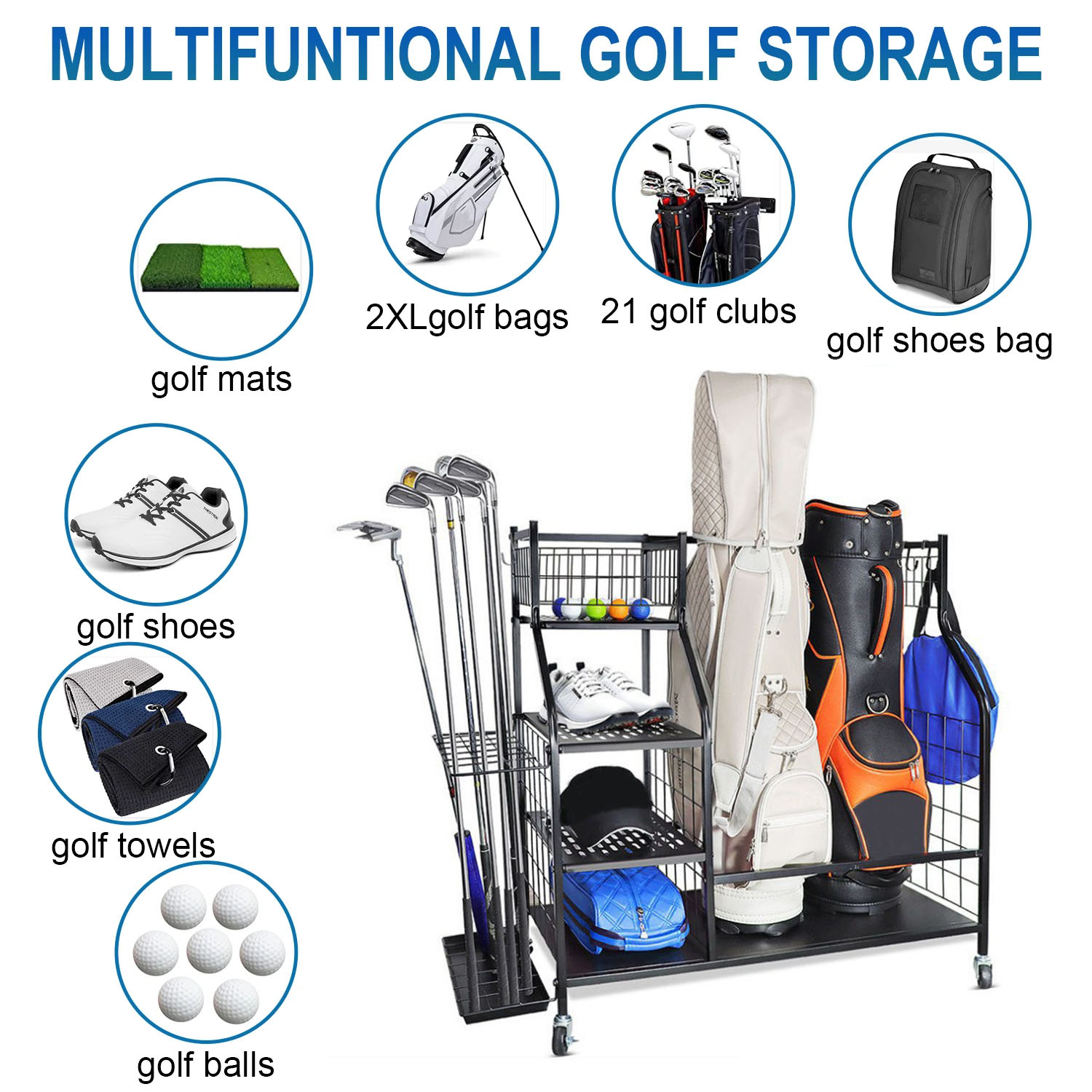 Golf Bag Storage Garage Organi - Sports Equipment Organizer Rack ulasan dan harga